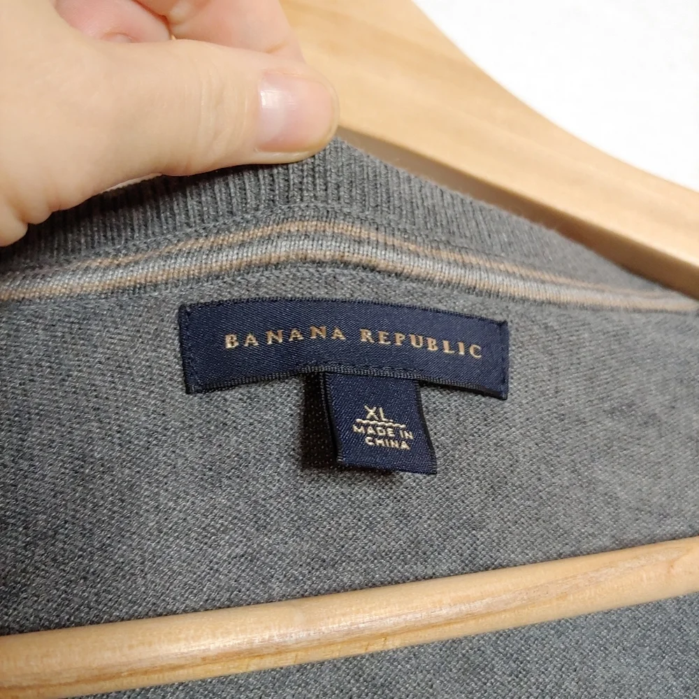 Banana Republic Argyle Pullover Sweater Gray Tan Cream Silk Cotton‎ Cashmere XL